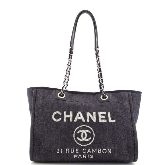 Chanel Handbags - Chanel Deauville Tote Denim Small Blue